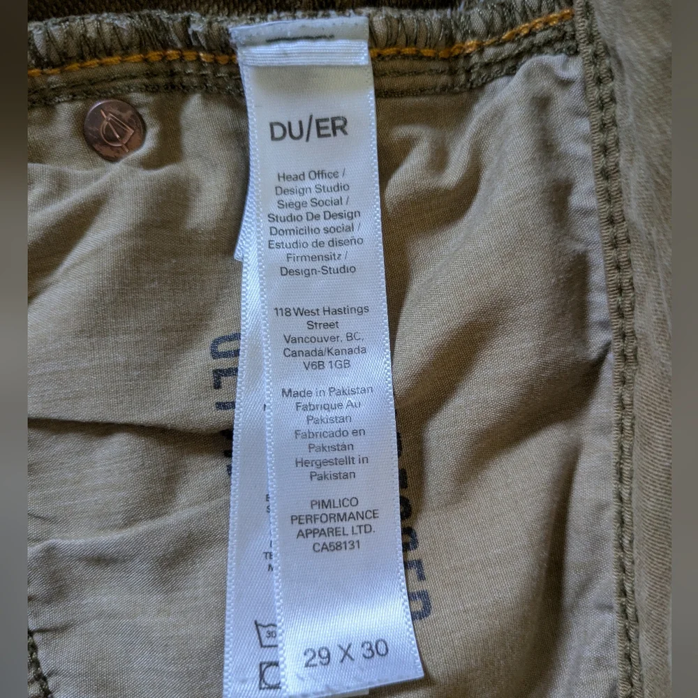 Du/er‎ Pants Mens Slim Fit 5 Pocket Pants Size 29x30 Gorpcore Casual Stretch